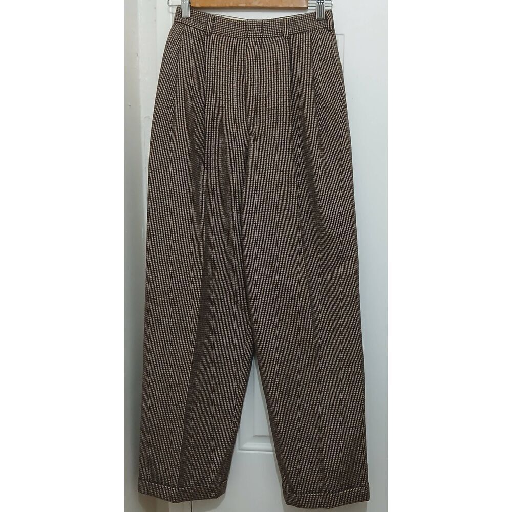 Vintage ralp lauren PURPLE LABEL women size 6 wool pants brown 24 waist gingham